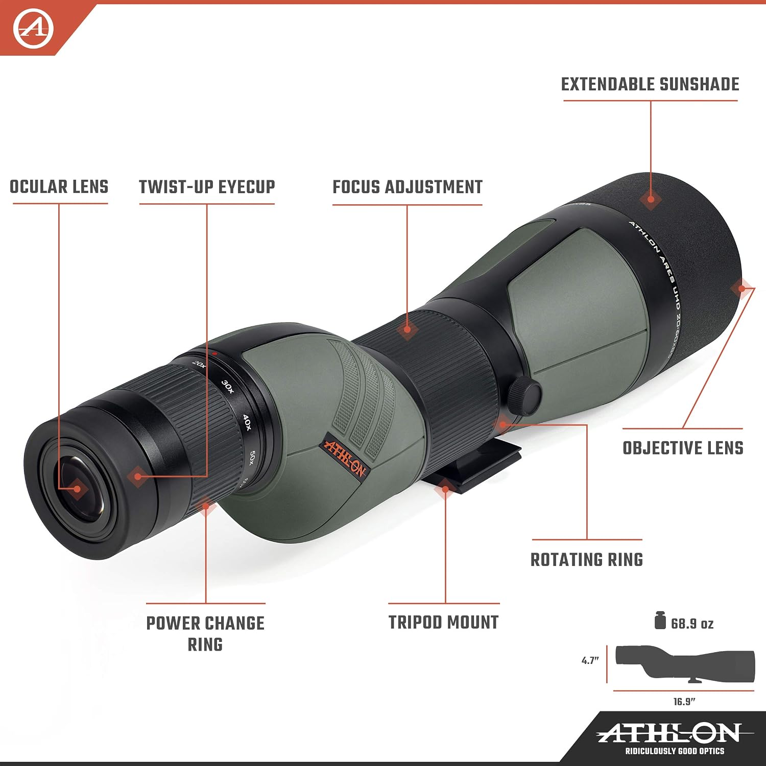 Athlon Optics Ares G2 20-60x85 UHD Spotting Scope (straight) - Image 2